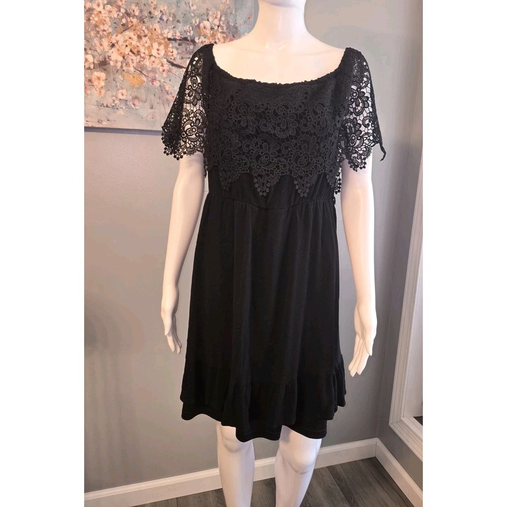 Southern Fried Chics Black Lace Off Shoulder Mini Dress XL L486-HT
